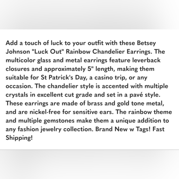 🔹️Betsey Johnson Lucky cards luck out rainbow Chandelier Patty's day earring 🍀 - Picture 5 of 5
